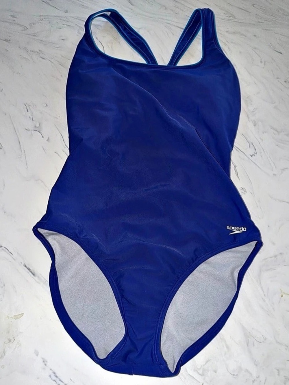 Speedo Solid Crossback One Piece Swimsuit Blue Size 14